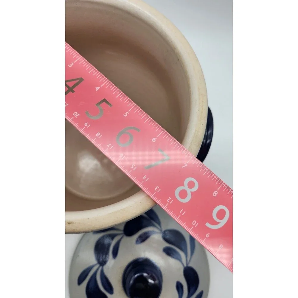 Lg Vintage Rumtopf Stoneware Salt Glazed Pottery Jar Crock & Lid 9” Cobalt Blue